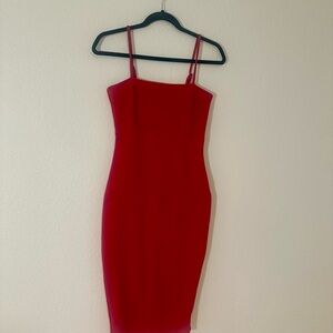 Lulu's Red Spaghetti Strap Bodycon Midi Dress